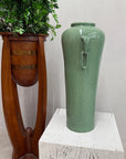 Tall Green Crackle Glazed Ceramic Vase with Elephant Handles - FEA Home