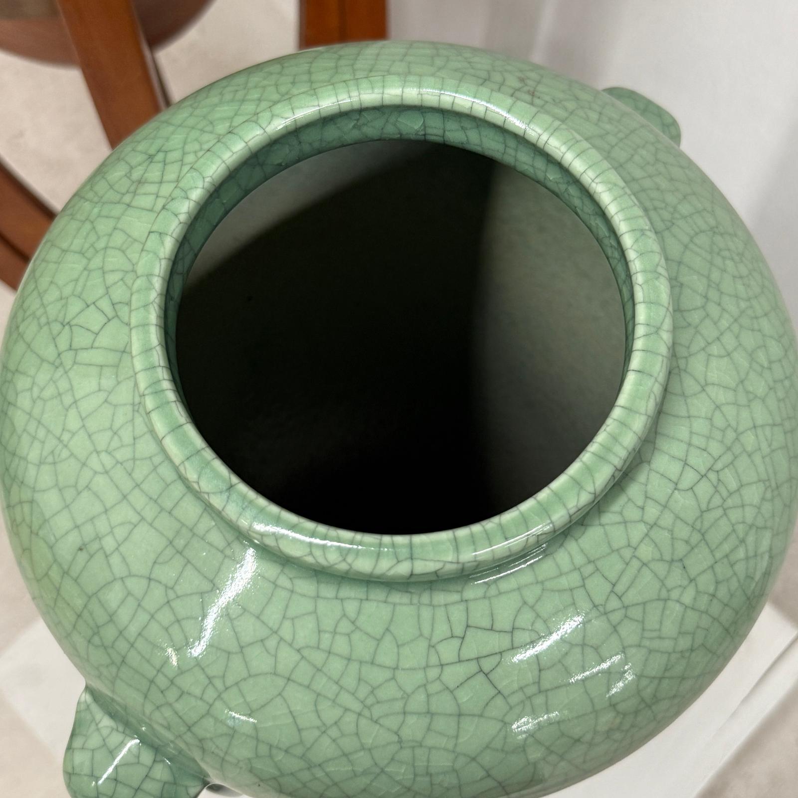Tall Green Crackle Glazed Ceramic Vase with Elephant Handles - FEA Home