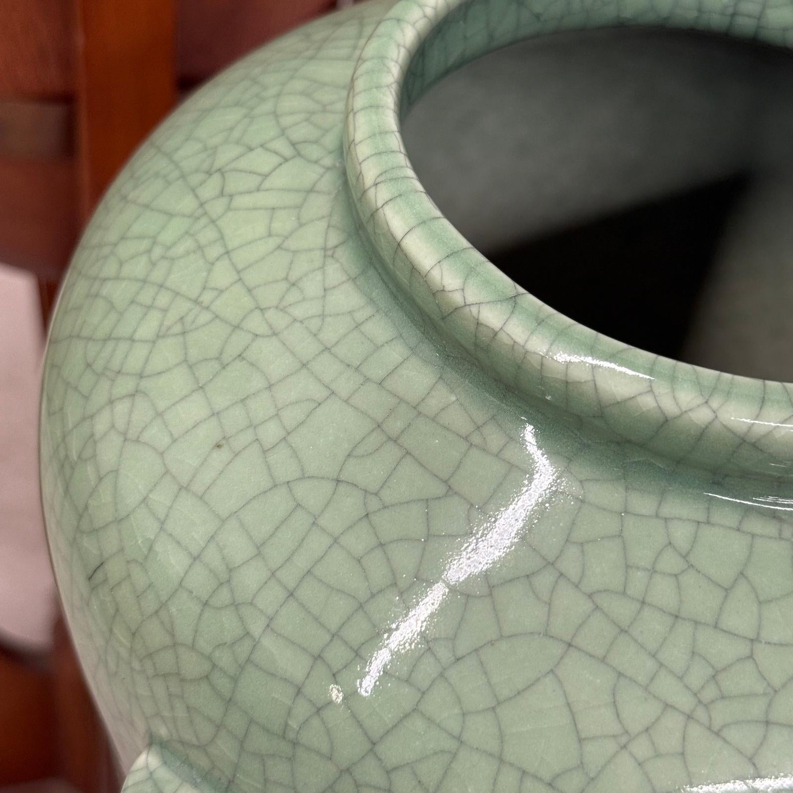 Tall Green Crackle Glazed Ceramic Vase with Elephant Handles - FEA Home