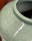 Tall Green Crackle Glazed Ceramic Vase with Elephant Handles - FEA Home