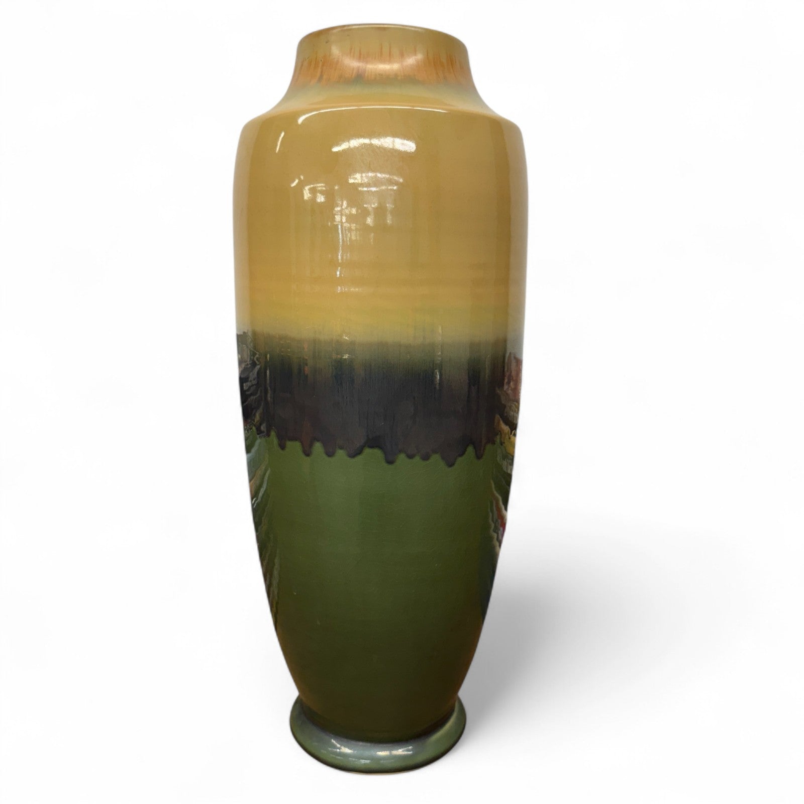 Tall Green Vase with Mustard Top and Charcoal Glaze Band, SKU , image 1