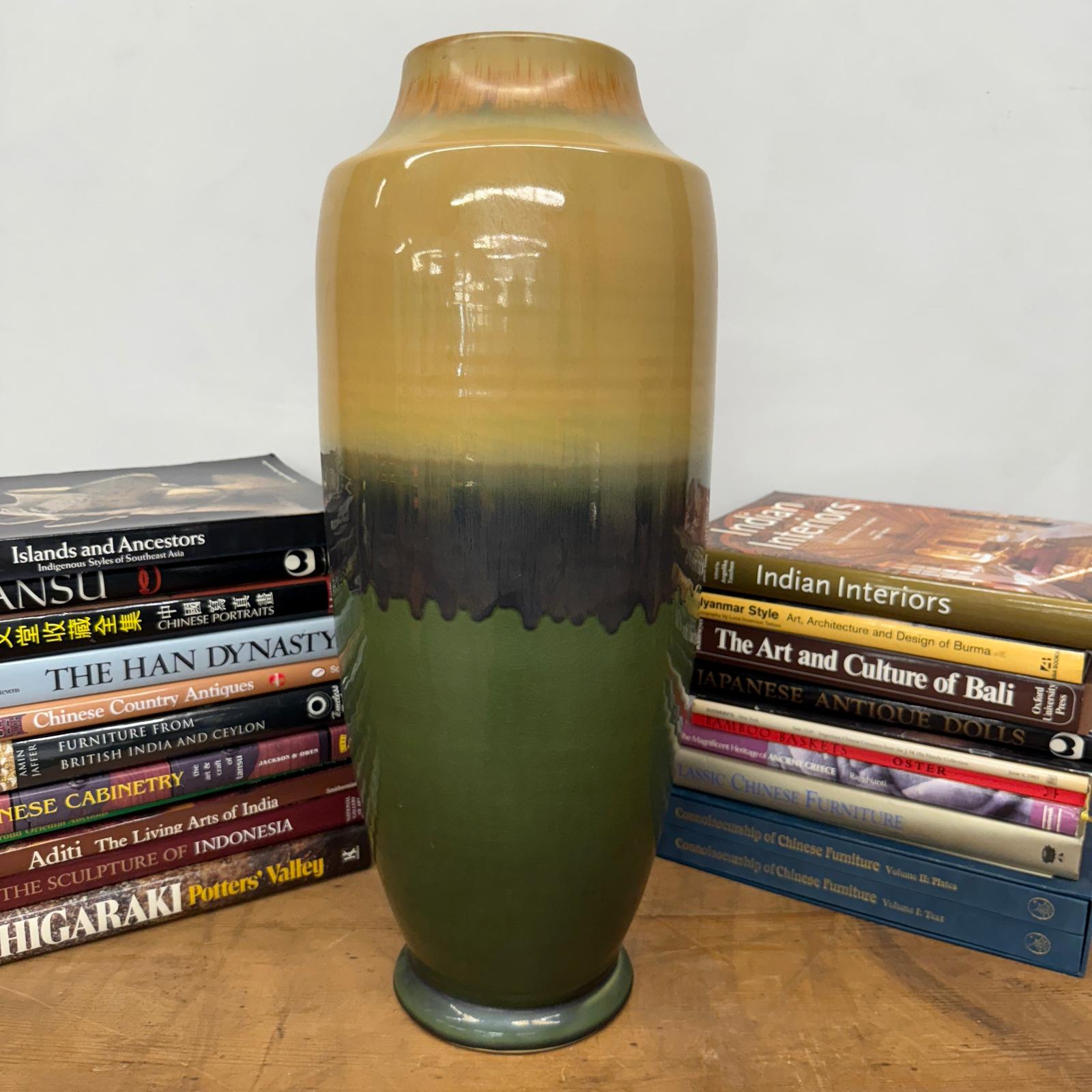 Tall Green Vase with Mustard Top and Charcoal Glaze Band, SKU , image 3