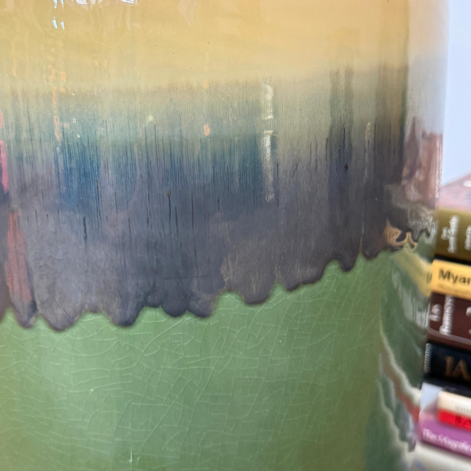 Tall Green Vase with Mustard Top and Charcoal Glaze Band, SKU , image 6