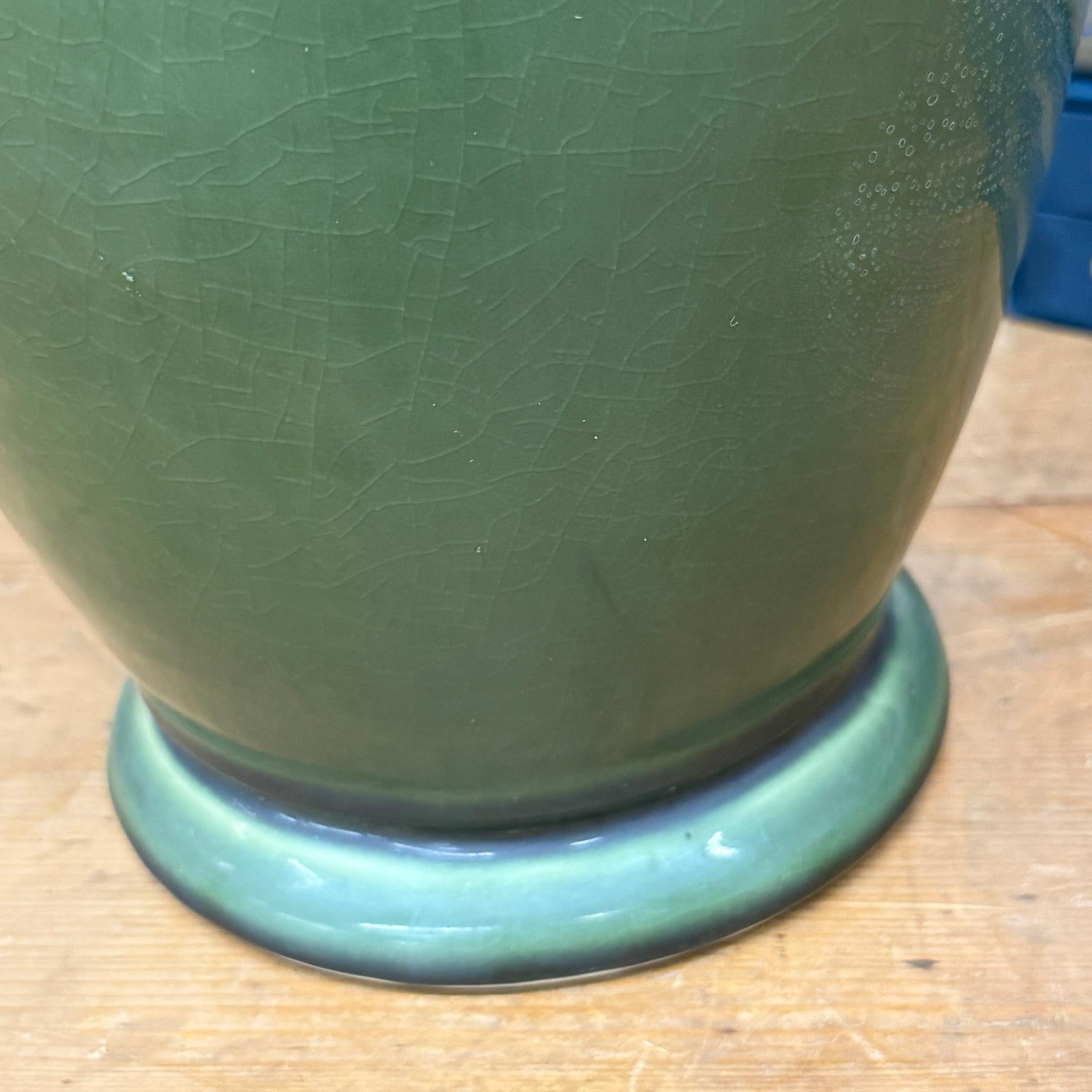 Tall Green Vase with Mustard Top and Charcoal Glaze Band, SKU , image 7
