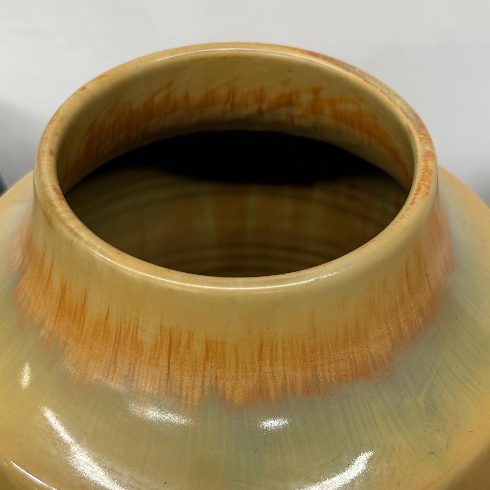 Tall Green Vase with Mustard Top and Charcoal Glaze Band, SKU , image 9