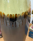 Tall Olive & Charcoal Ceramic Vase with Amber Drip Glaze, SKU , image 6
