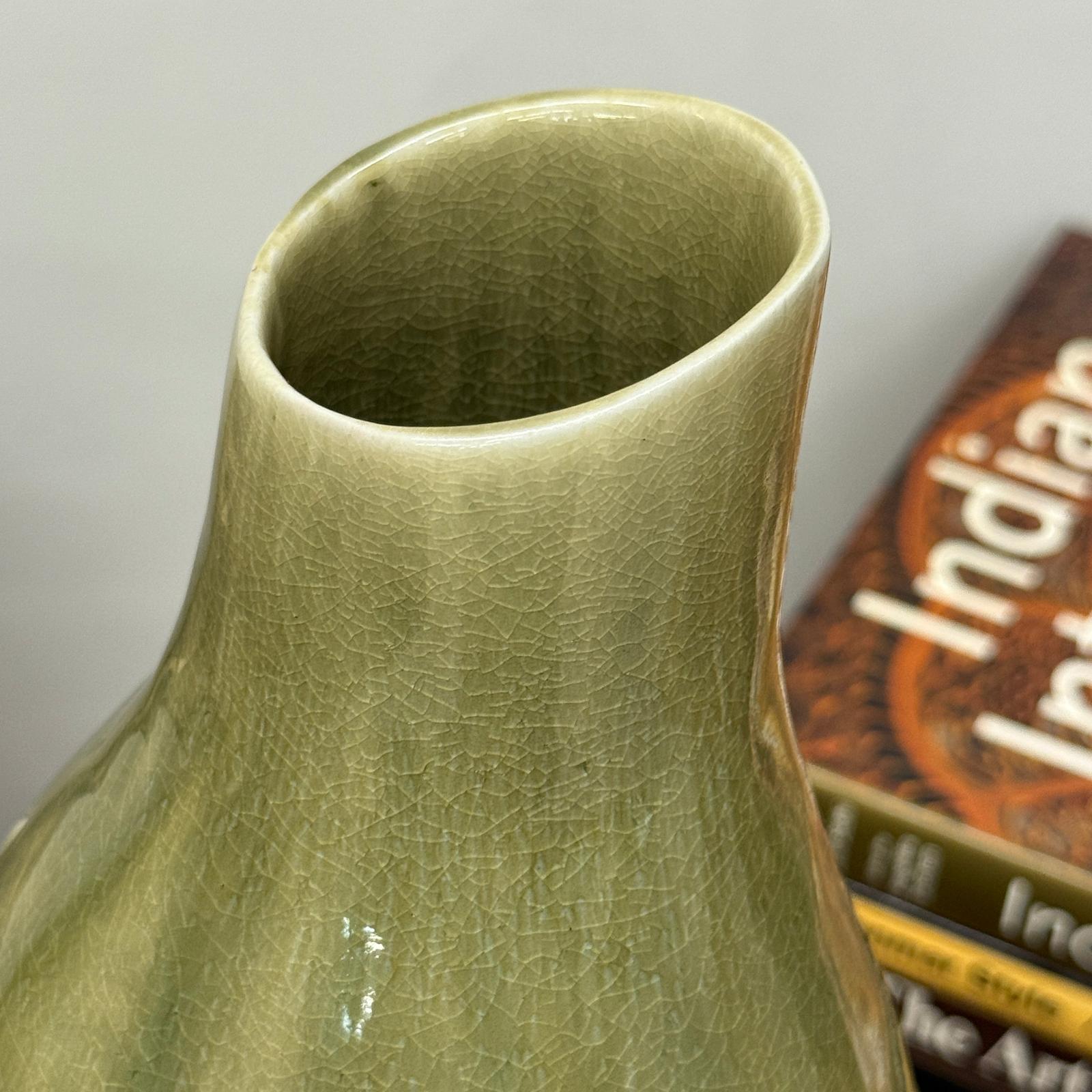 Tall Olive &amp; Charcoal Ceramic Vase with Amber Drip Glaze, SKU , image 8