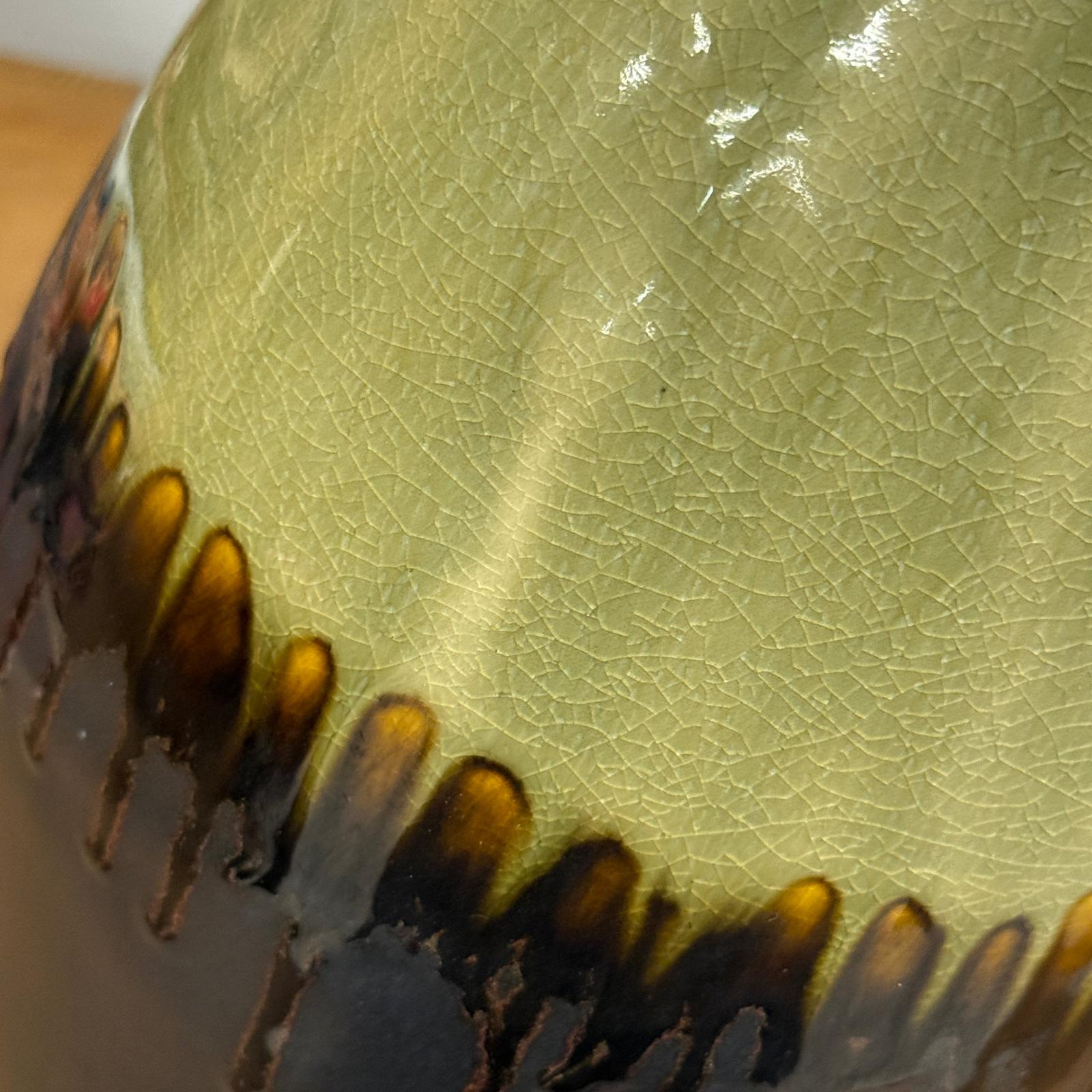 Tall Olive &amp; Charcoal Ceramic Vase with Amber Drip Glaze, SKU , image 9