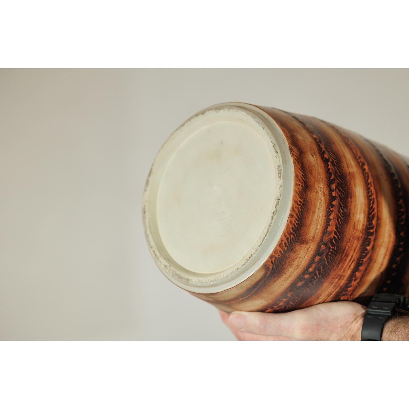Tall Orange-Brown Artisan Ceramic Vase with Swirl Design