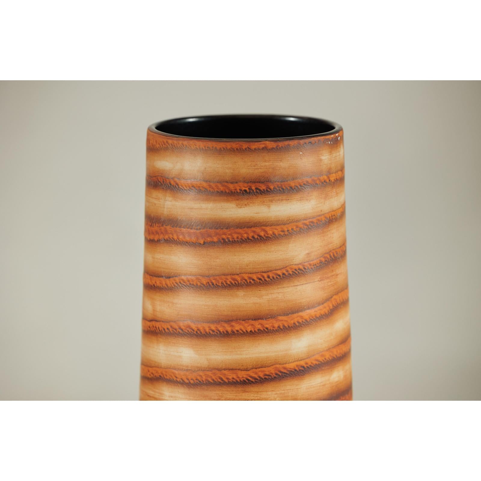 Tall Orange-Brown Artisan Ceramic Vase with Swirl Design