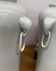 Tall Pair of White Ceramic Vases with Elephant Head Handles - FEA Home