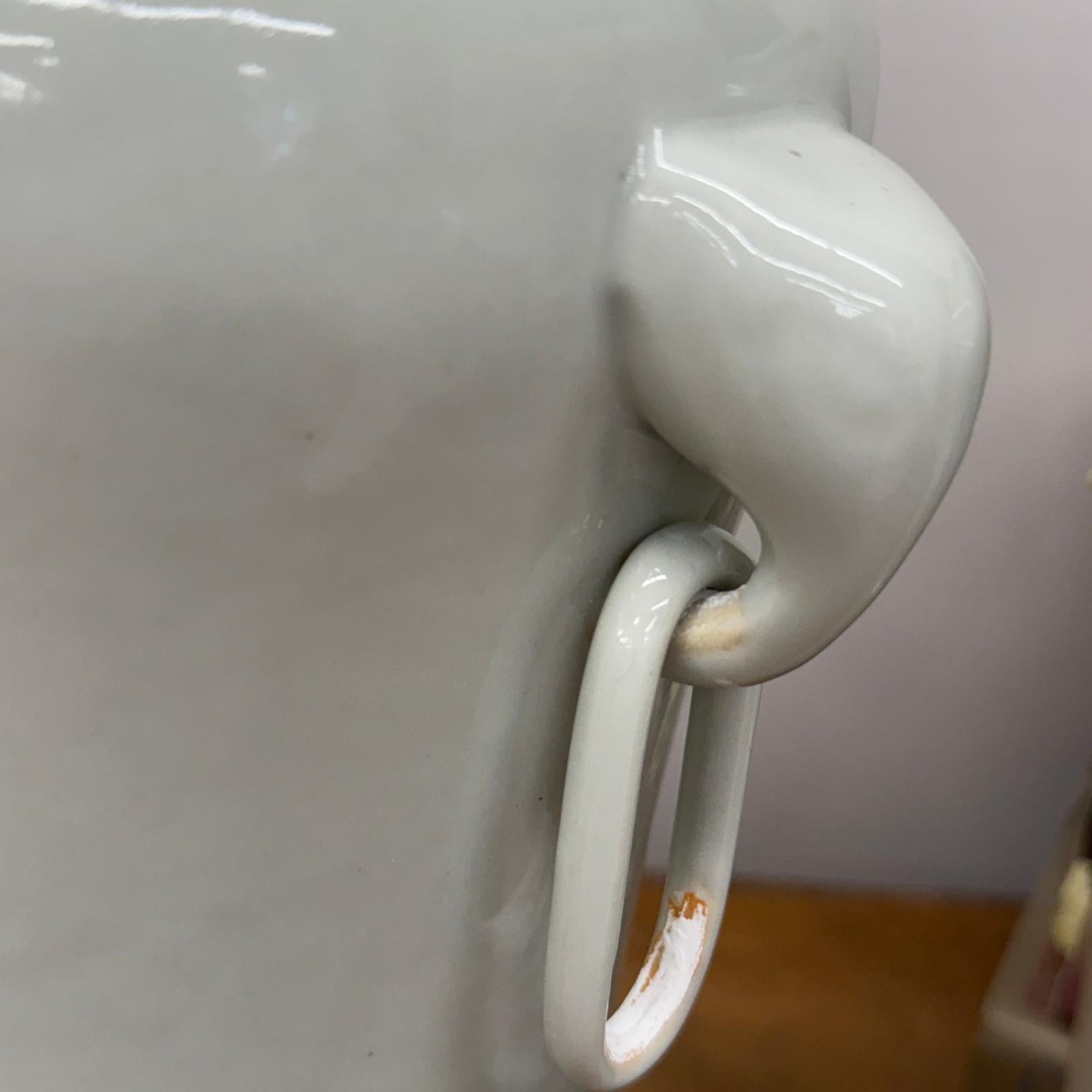 Tall Pair of White Ceramic Vases with Elephant Head Handles - FEA Home