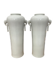 Tall Pair of White Ceramic Vases with Elephant Head Handles - FEA Home