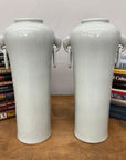 Tall Pair of White Ceramic Vases with Elephant Head Handles - FEA Home