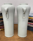 Tall Pair of White Ceramic Vases with Elephant Head Handles - FEA Home