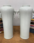 Tall Pair of White Ceramic Vases with Elephant Head Handles - FEA Home