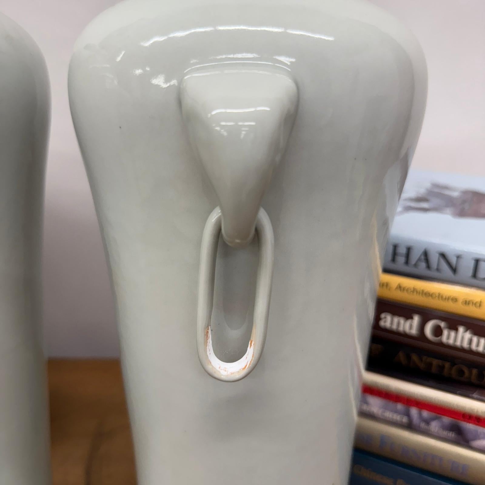 Tall Pair of White Ceramic Vases with Elephant Head Handles - FEA Home