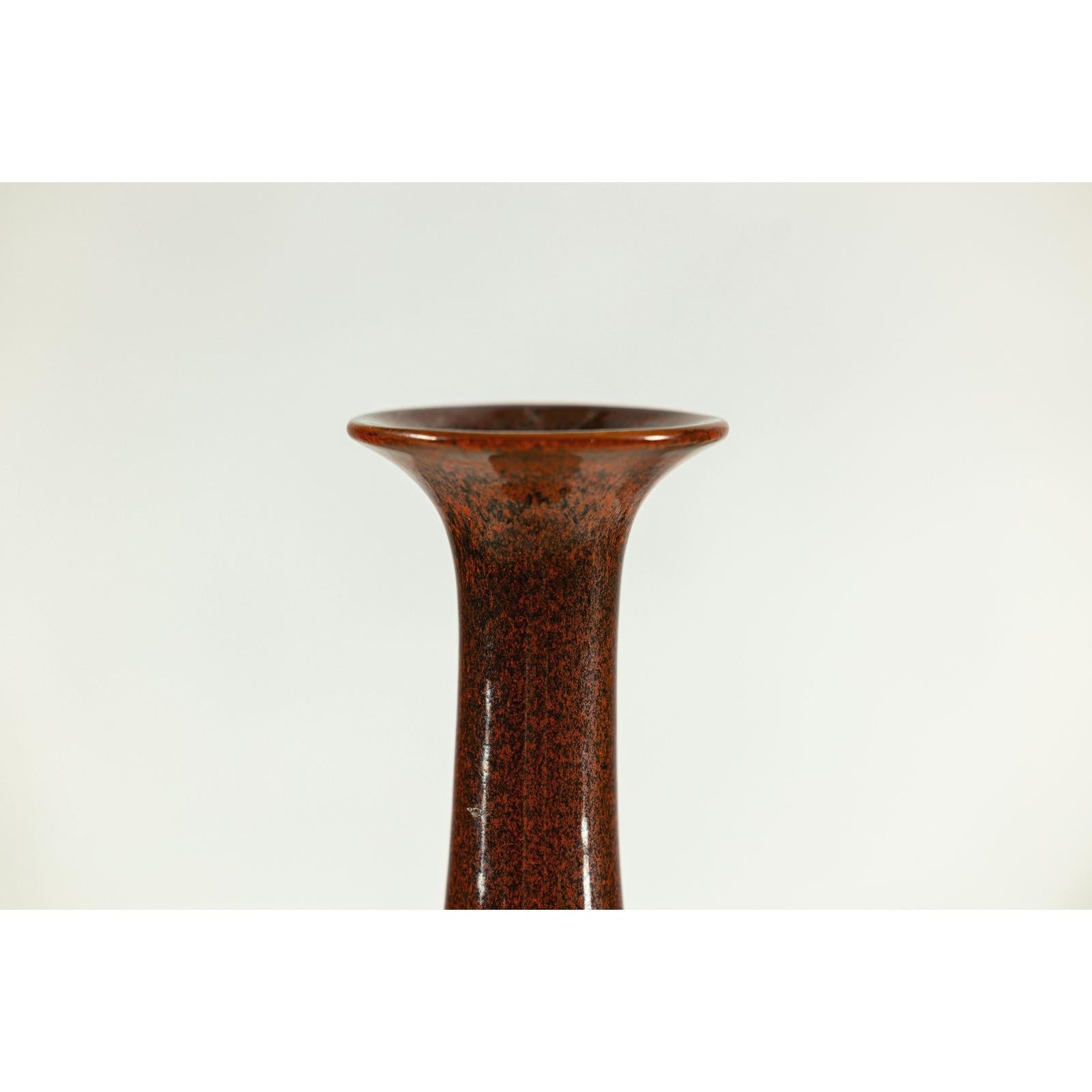 Tall Pottery Vase with Fluted Neck and Drip Glaze in Brown and Green-16. Asian &amp; Chinese Furniture, Art, Antiques, Vintage Home Décor for sale at FEA Home