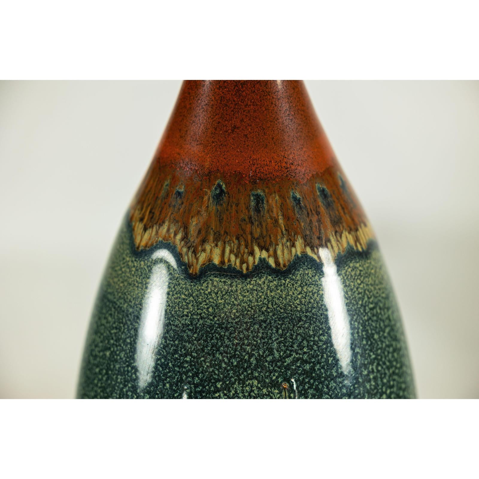 Tall Pottery Vase with Fluted Neck and Drip Glaze in Brown and Green-17. Asian &amp; Chinese Furniture, Art, Antiques, Vintage Home Décor for sale at FEA Home