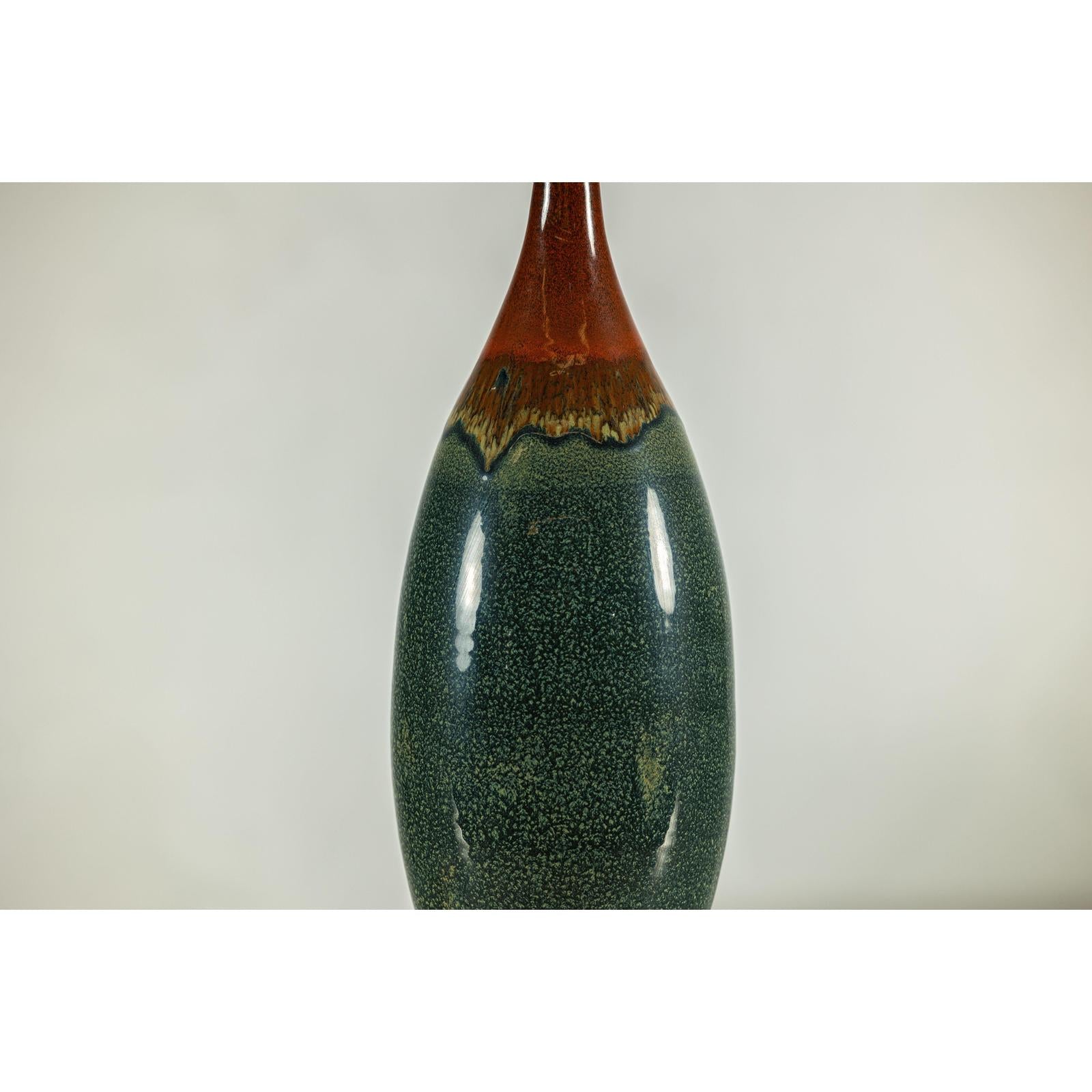 Tall Pottery Vase with Fluted Neck and Drip Glaze in Brown and Green-6. Asian &amp; Chinese Furniture, Art, Antiques, Vintage Home Décor for sale at FEA Home