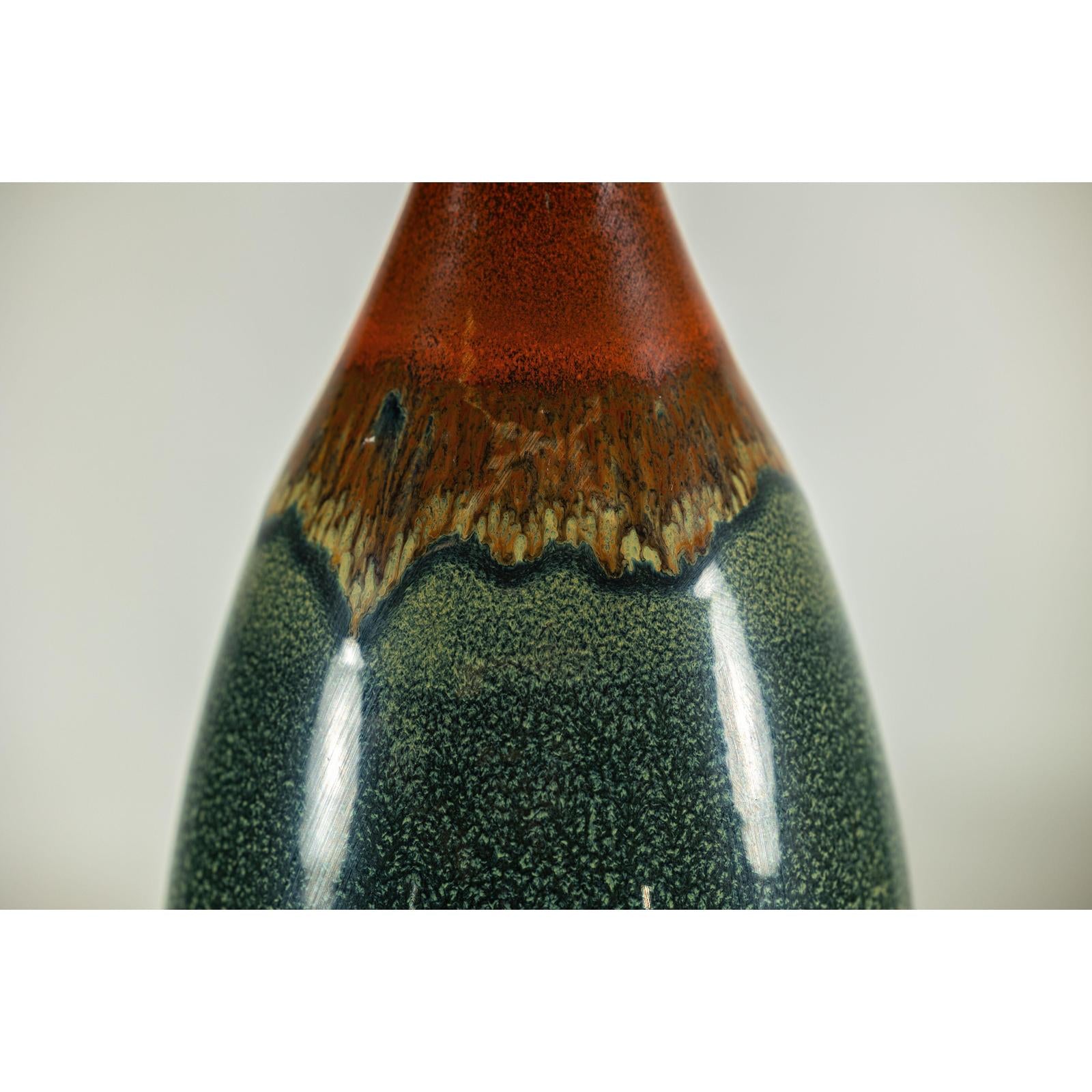 Tall Pottery Vase with Fluted Neck and Drip Glaze in Brown and Green-8. Asian &amp; Chinese Furniture, Art, Antiques, Vintage Home Décor for sale at FEA Home