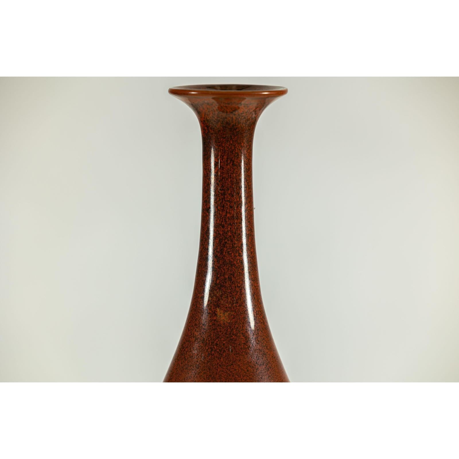 Tall Pottery Vase with Fluted Neck and Drip Glaze in Brown and Green-9. Asian &amp; Chinese Furniture, Art, Antiques, Vintage Home Décor for sale at FEA Home