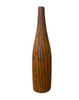 Sand brown and orange ceramic vase with black crackle design and narrow neck, modern style.