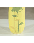 Tall & Skinny Yellow Ceramic Vase with Hand-Painted Flowers