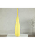 Tall & Skinny Yellow Ceramic Vase with Hand-Painted Flowers