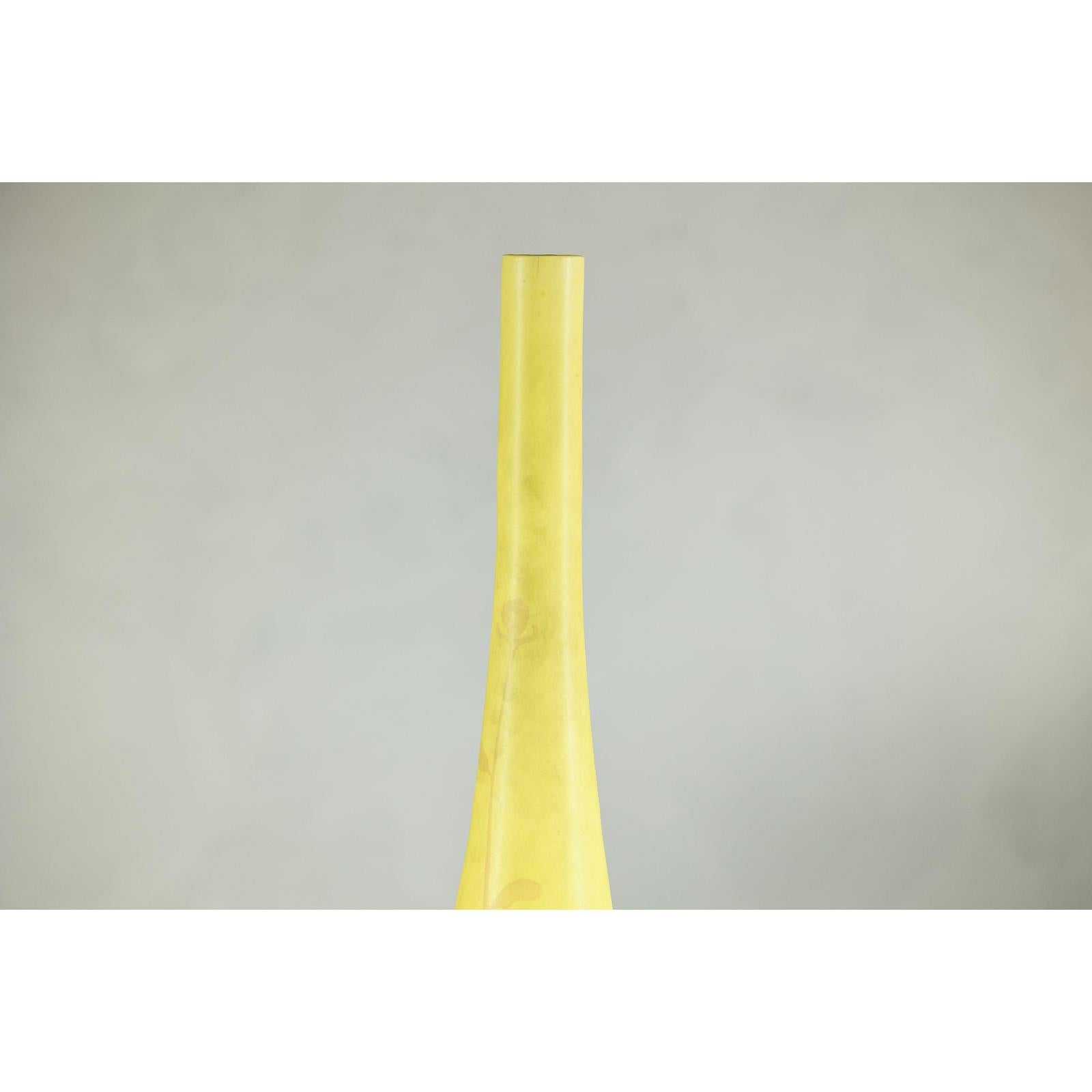 Tall &amp; Skinny Yellow Ceramic Vase with Hand-Painted Flowers