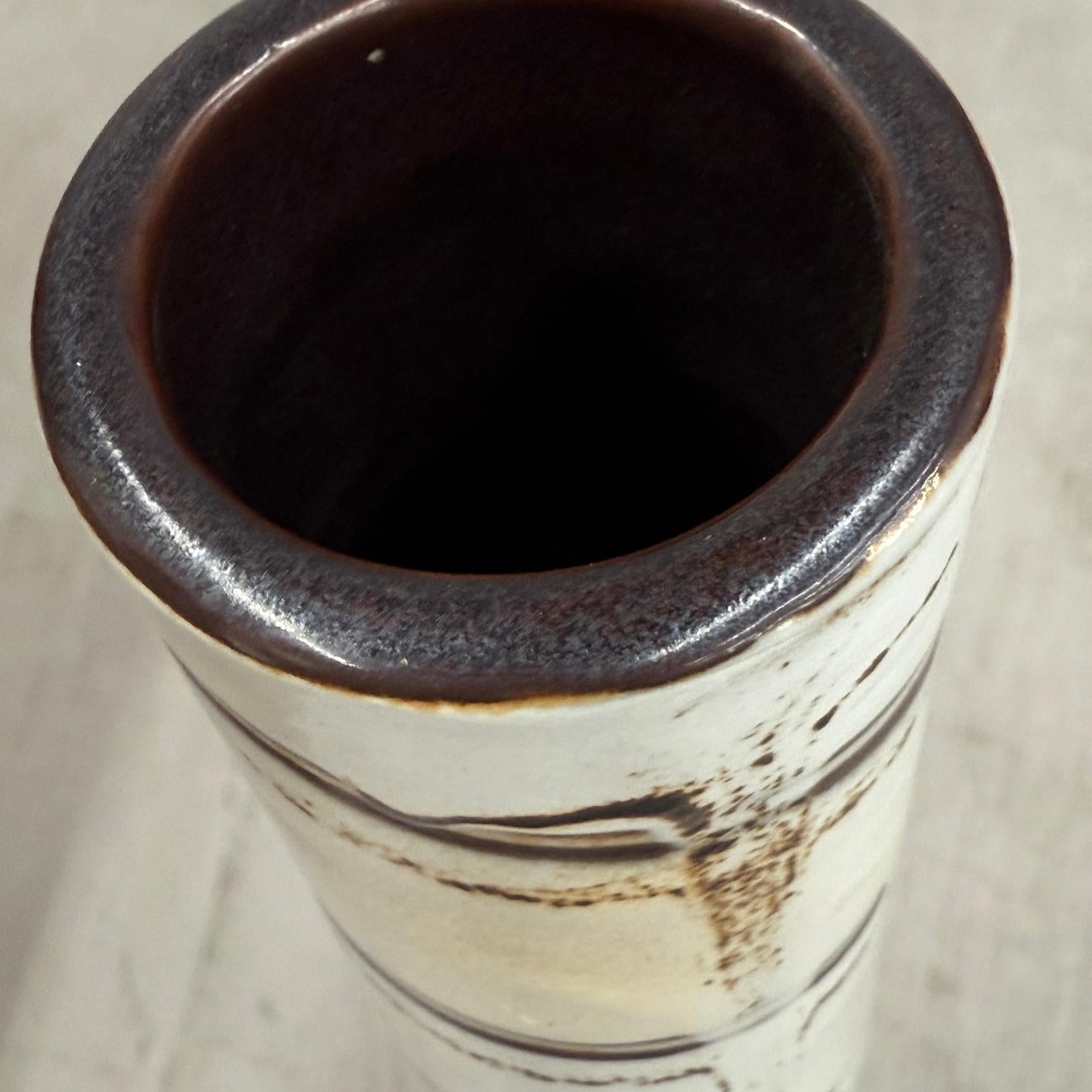 Tall Slender White &amp; Brown Ceramic Vase with Drip Cascade, SKU , image 11