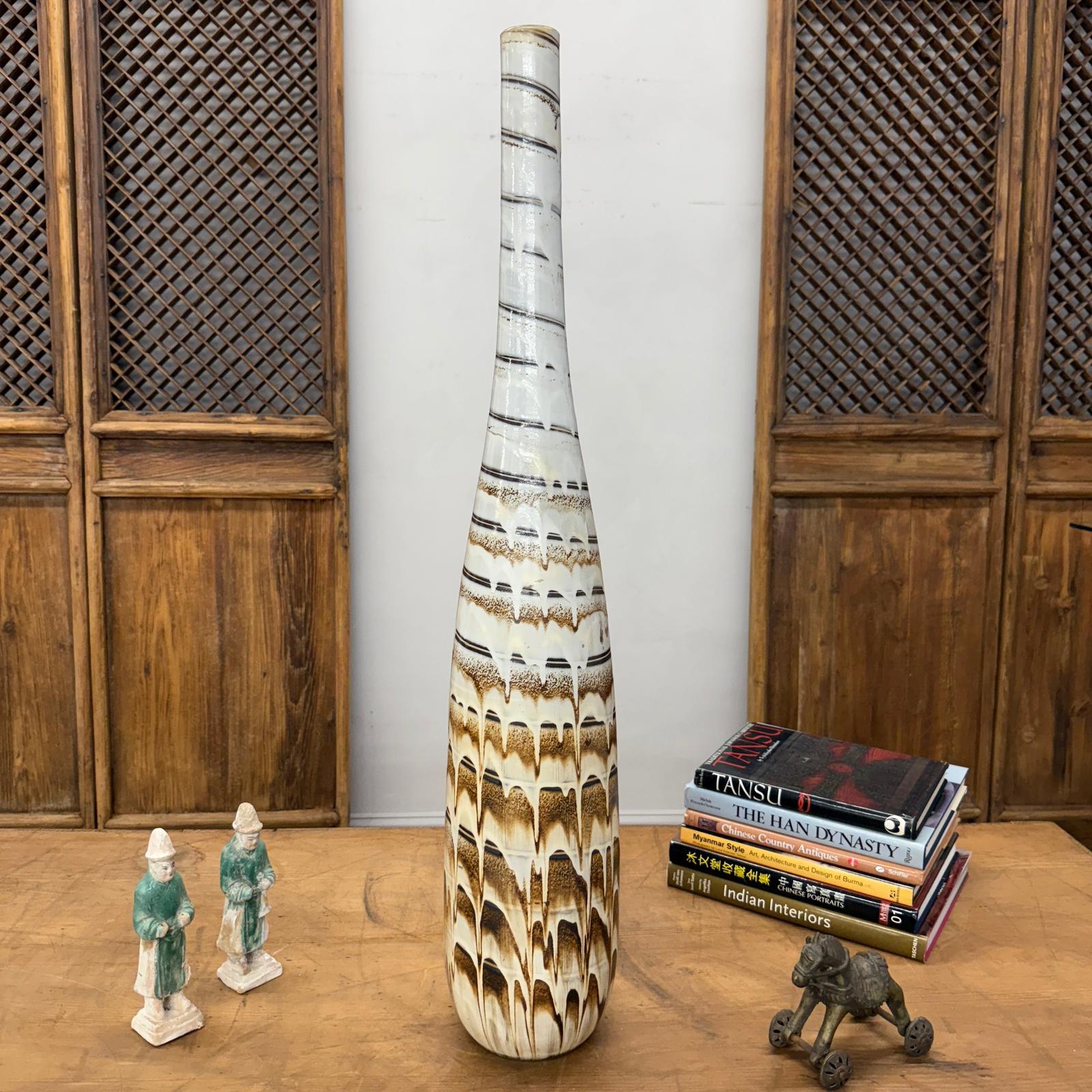 Tall Slender White &amp; Brown Ceramic Vase with Drip Cascade, SKU , image 5