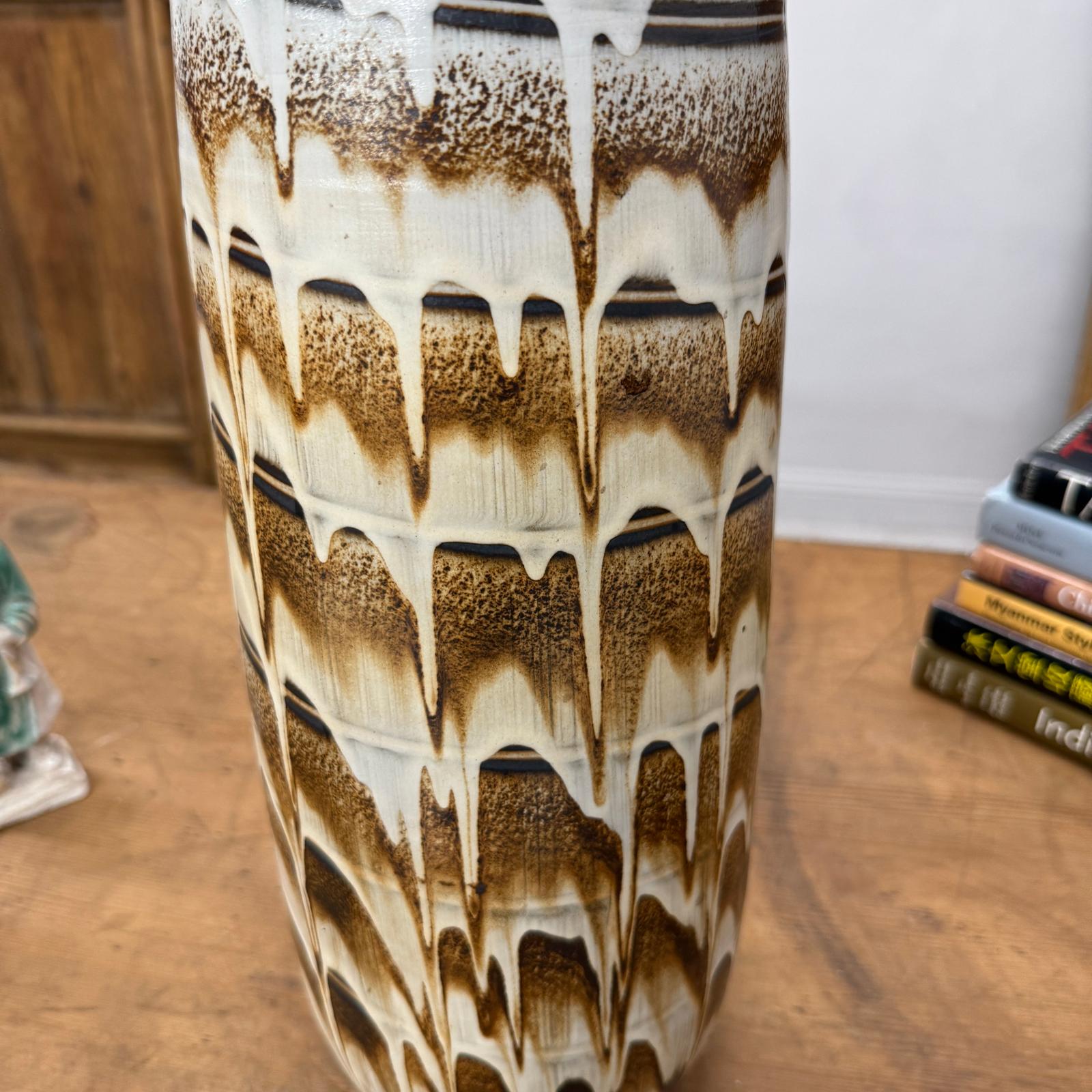 Tall Slender White &amp; Brown Ceramic Vase with Drip Cascade, SKU , image 6