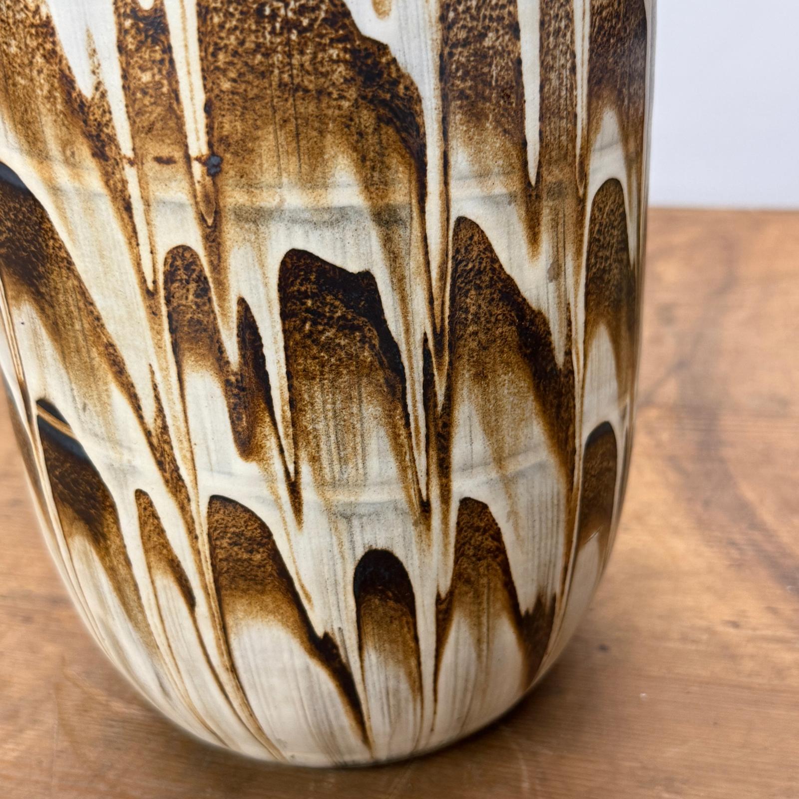 Tall Slender White &amp; Brown Ceramic Vase with Drip Cascade, SKU , image 7
