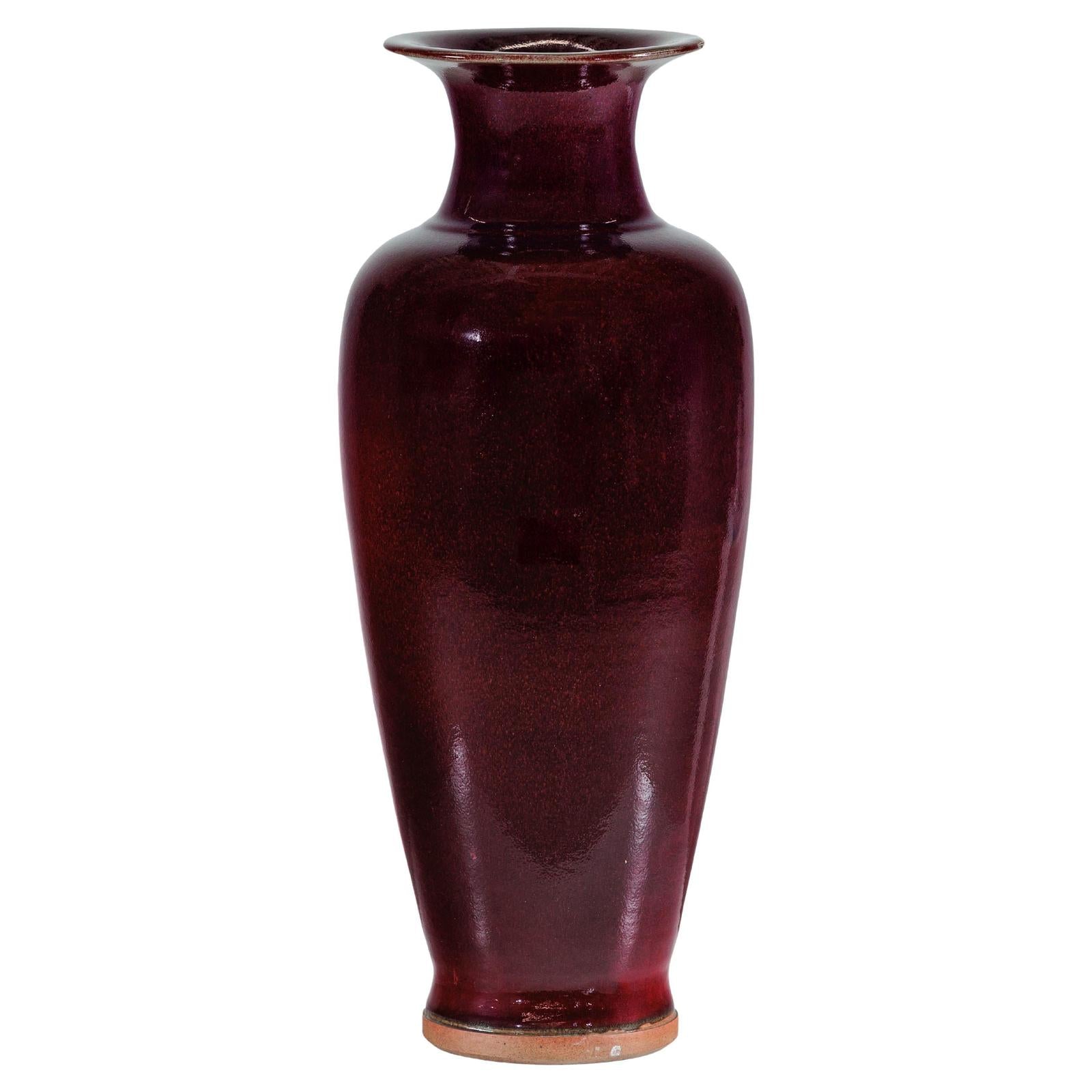 Tall Stoneware Vase with Deep Oxblood Flambé Glaze-1. Asian & Chinese Furniture, Art, Antiques, Vintage Home Décor for sale at FEA Home