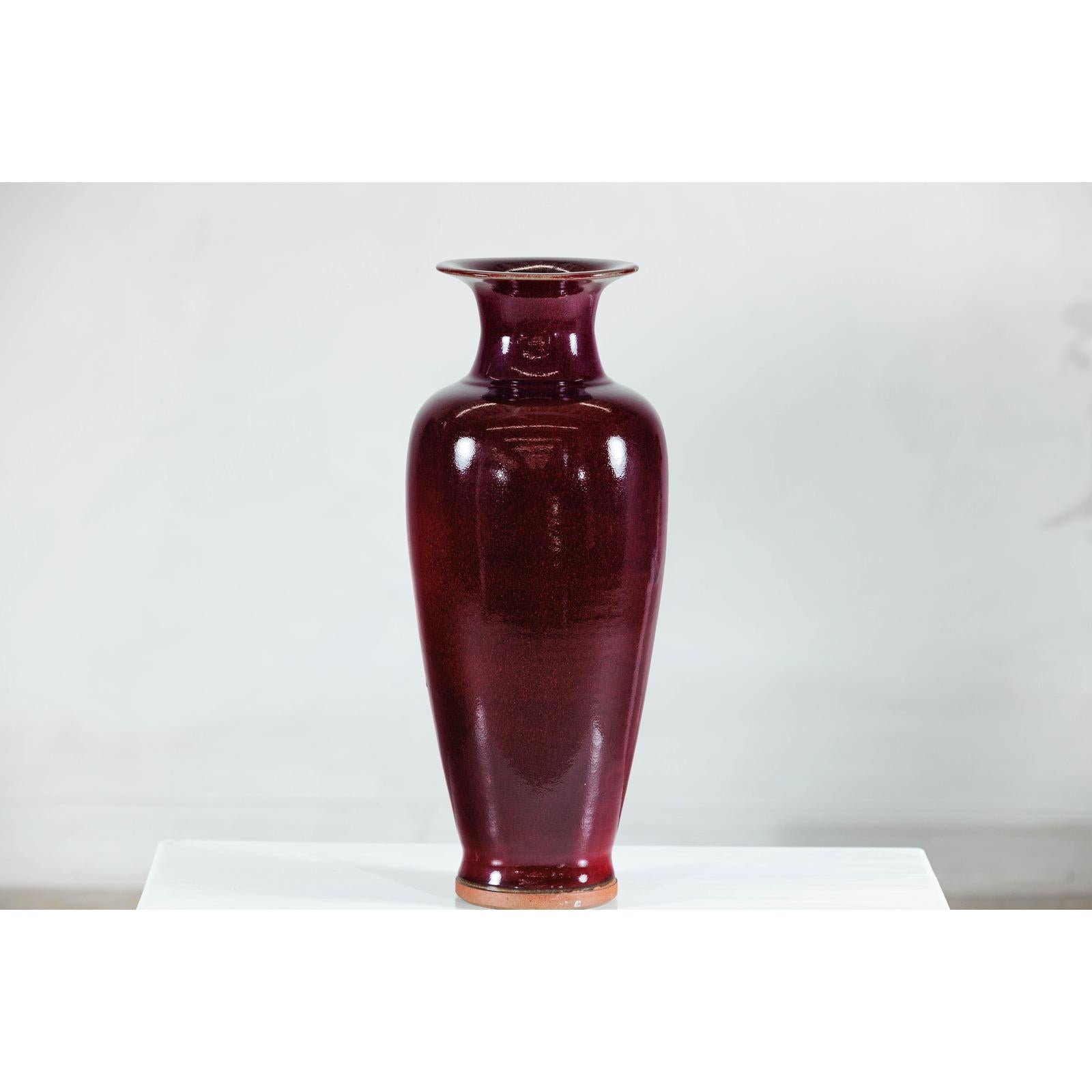 Tall Stoneware Vase with Deep Oxblood Flambé Glaze-10. Asian &amp; Chinese Furniture, Art, Antiques, Vintage Home Décor for sale at FEA Home