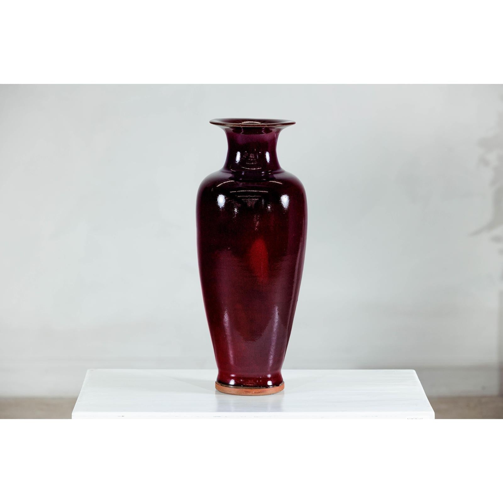 Tall Stoneware Vase with Deep Oxblood Flambé Glaze-14. Asian &amp; Chinese Furniture, Art, Antiques, Vintage Home Décor for sale at FEA Home