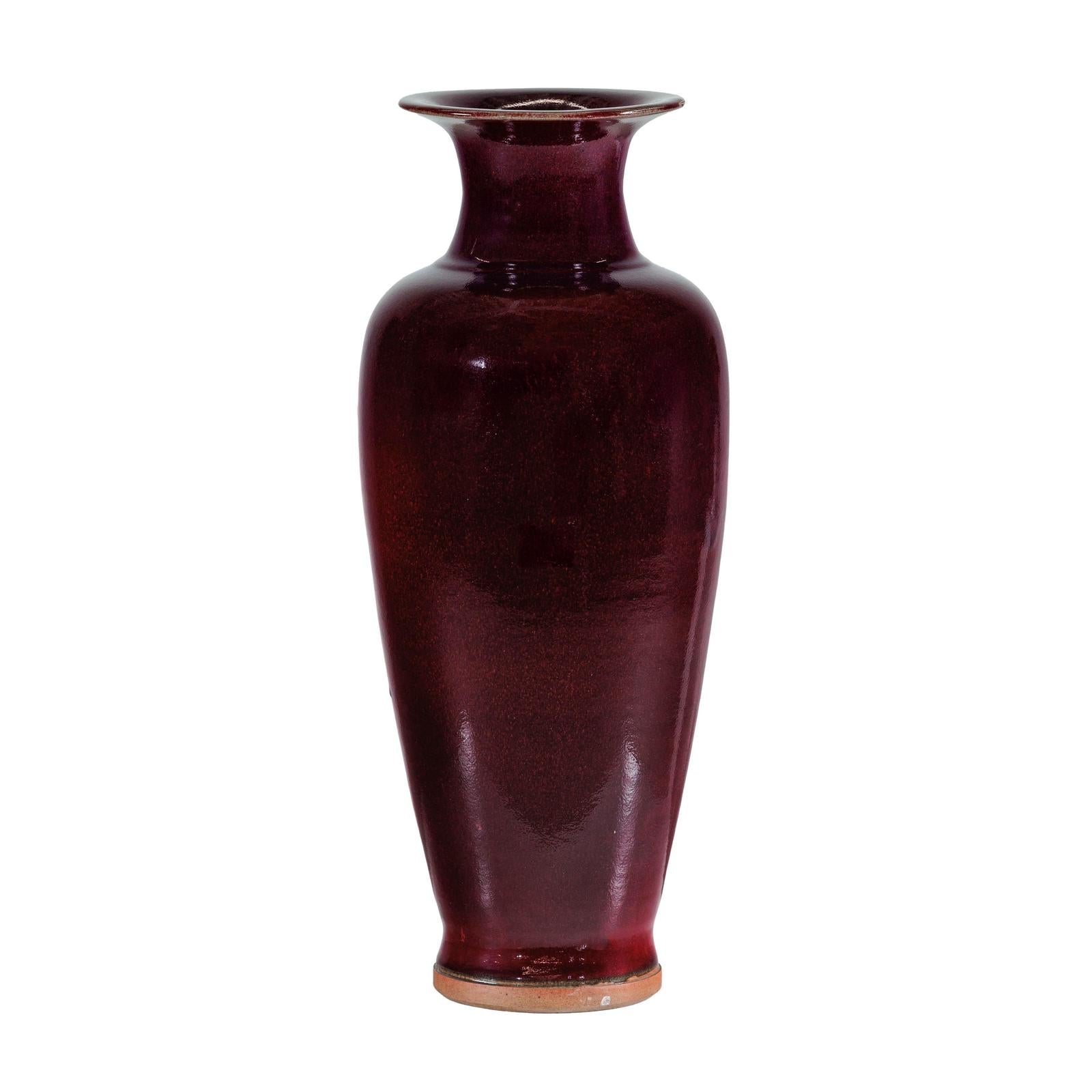 Tall Stoneware Vase with Deep Oxblood Flambé Glaze-15. Asian &amp; Chinese Furniture, Art, Antiques, Vintage Home Décor for sale at FEA Home