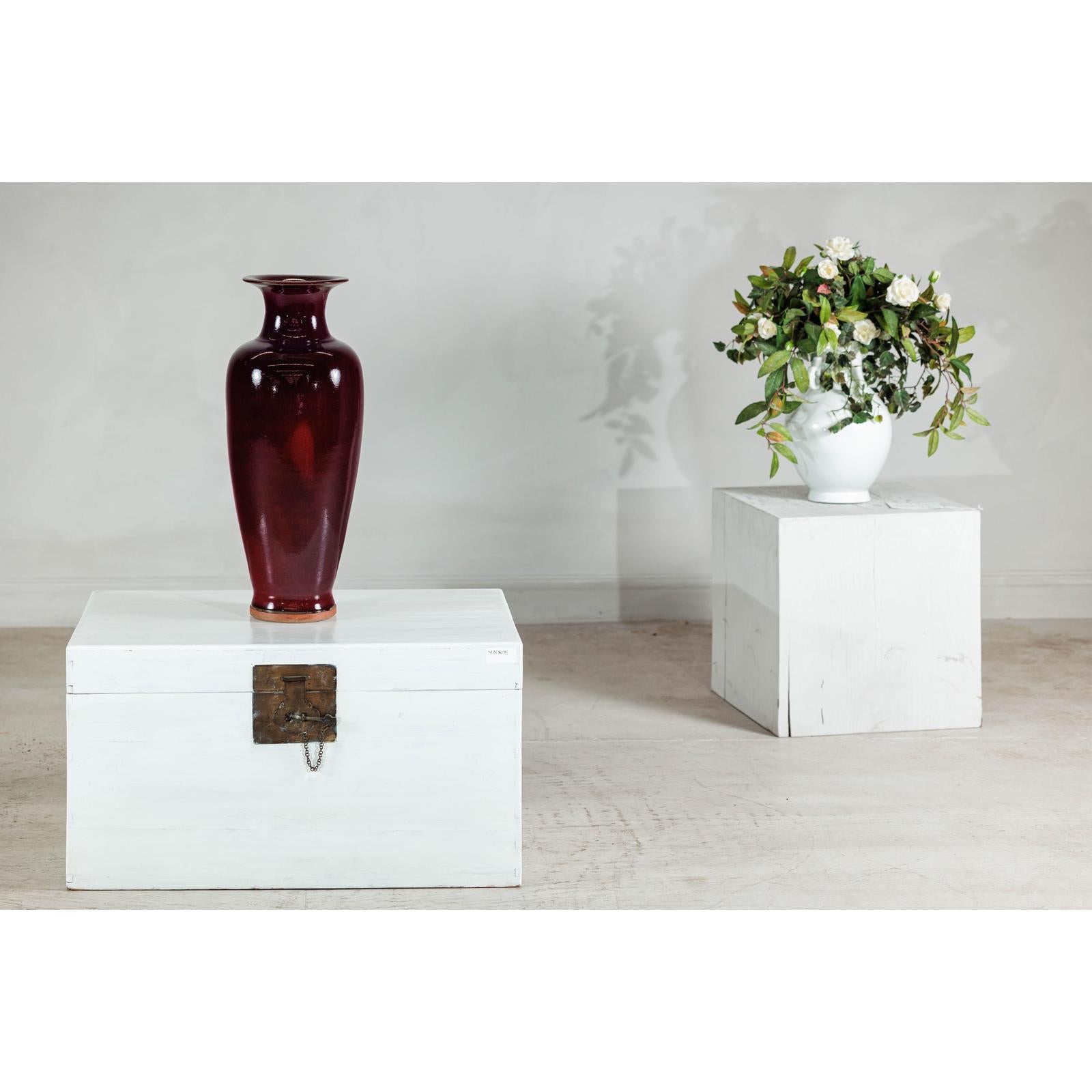 Tall Stoneware Vase with Deep Oxblood Flambé Glaze-2. Asian & Chinese Furniture, Art, Antiques, Vintage Home Décor for sale at FEA Home