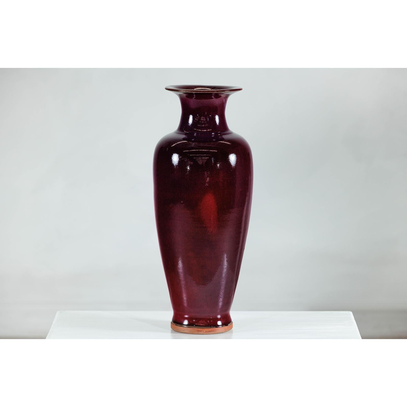 Tall Stoneware Vase with Deep Oxblood Flambé Glaze-3. Asian &amp; Chinese Furniture, Art, Antiques, Vintage Home Décor for sale at FEA Home