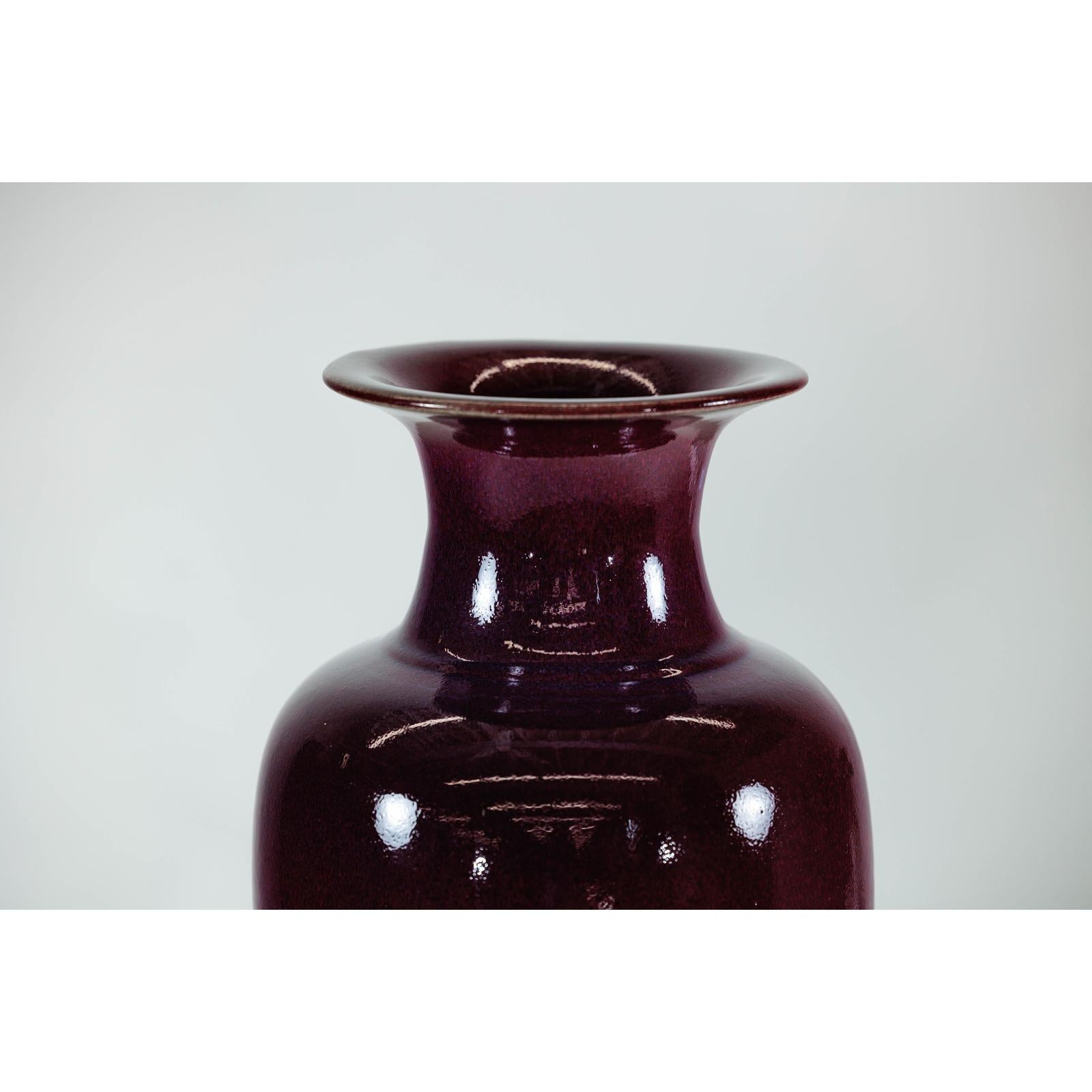 Tall Stoneware Vase with Deep Oxblood Flambé Glaze-4. Asian &amp; Chinese Furniture, Art, Antiques, Vintage Home Décor for sale at FEA Home