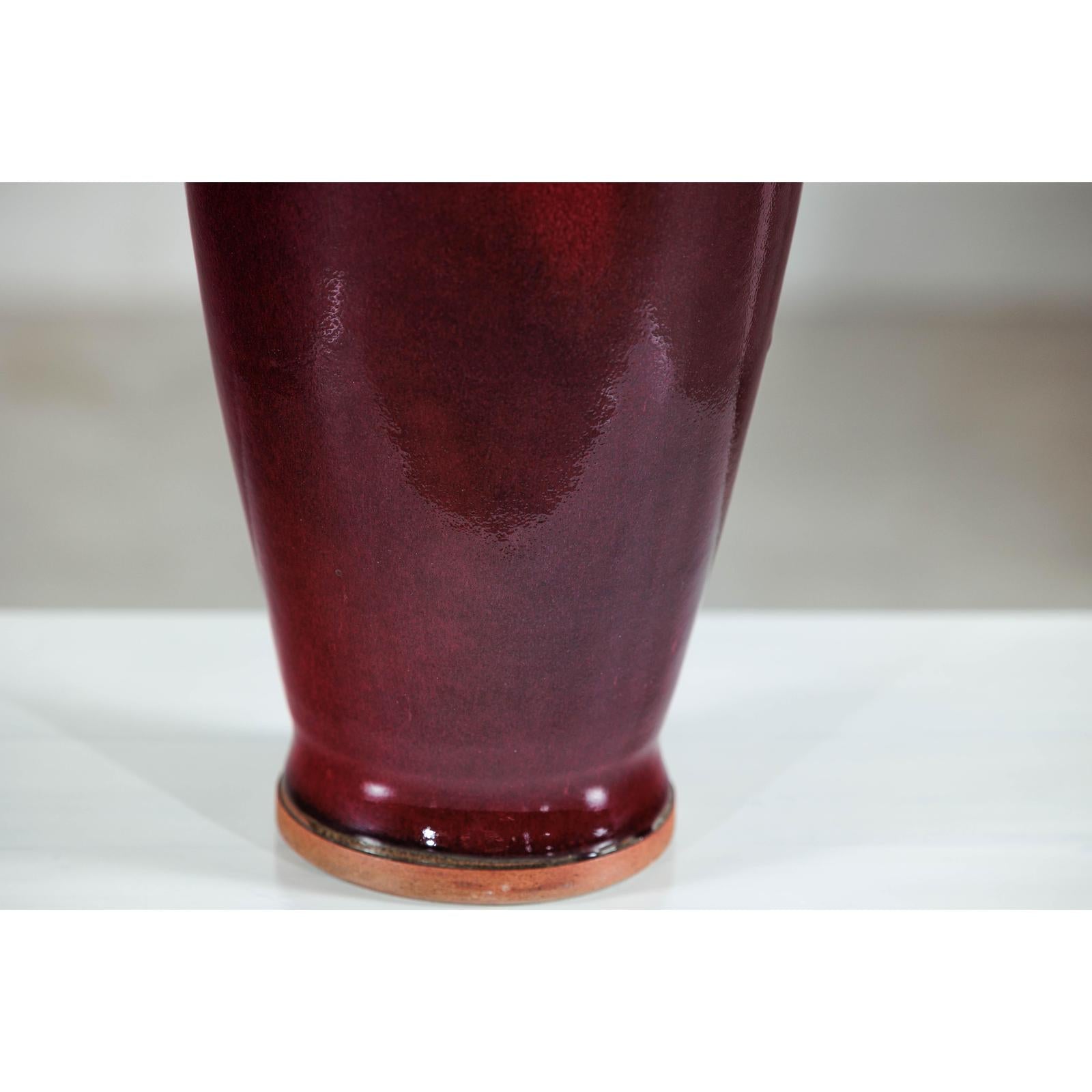 Tall Stoneware Vase with Deep Oxblood Flambé Glaze-6. Asian &amp; Chinese Furniture, Art, Antiques, Vintage Home Décor for sale at FEA Home