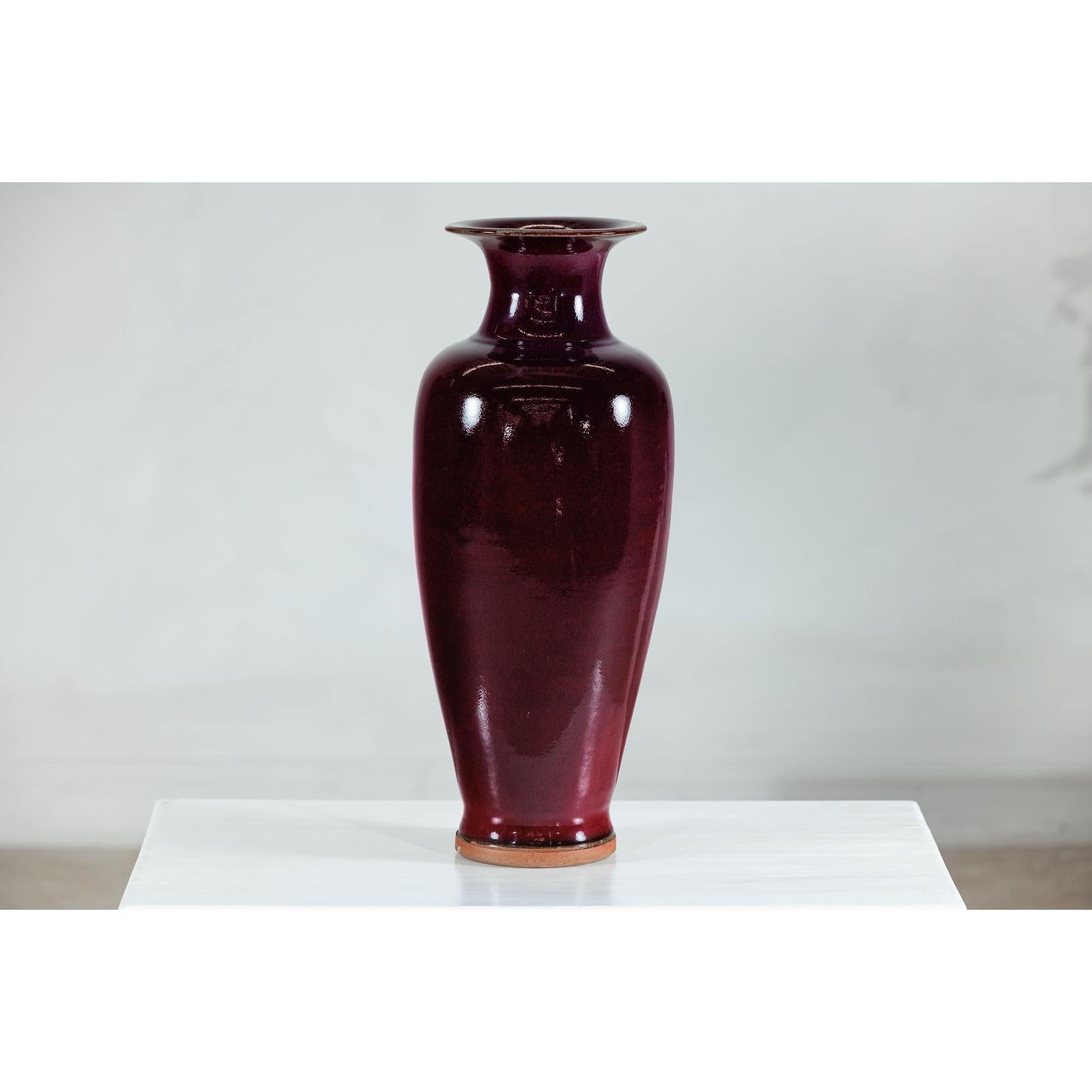 Tall Stoneware Vase with Deep Oxblood Flambé Glaze-8. Asian &amp; Chinese Furniture, Art, Antiques, Vintage Home Décor for sale at FEA Home