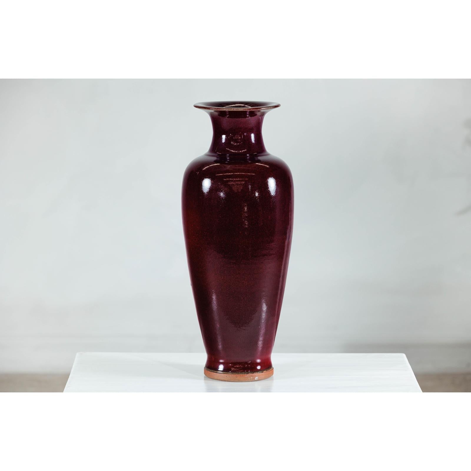 Tall Stoneware Vase with Deep Oxblood Flambé Glaze-9. Asian &amp; Chinese Furniture, Art, Antiques, Vintage Home Décor for sale at FEA Home