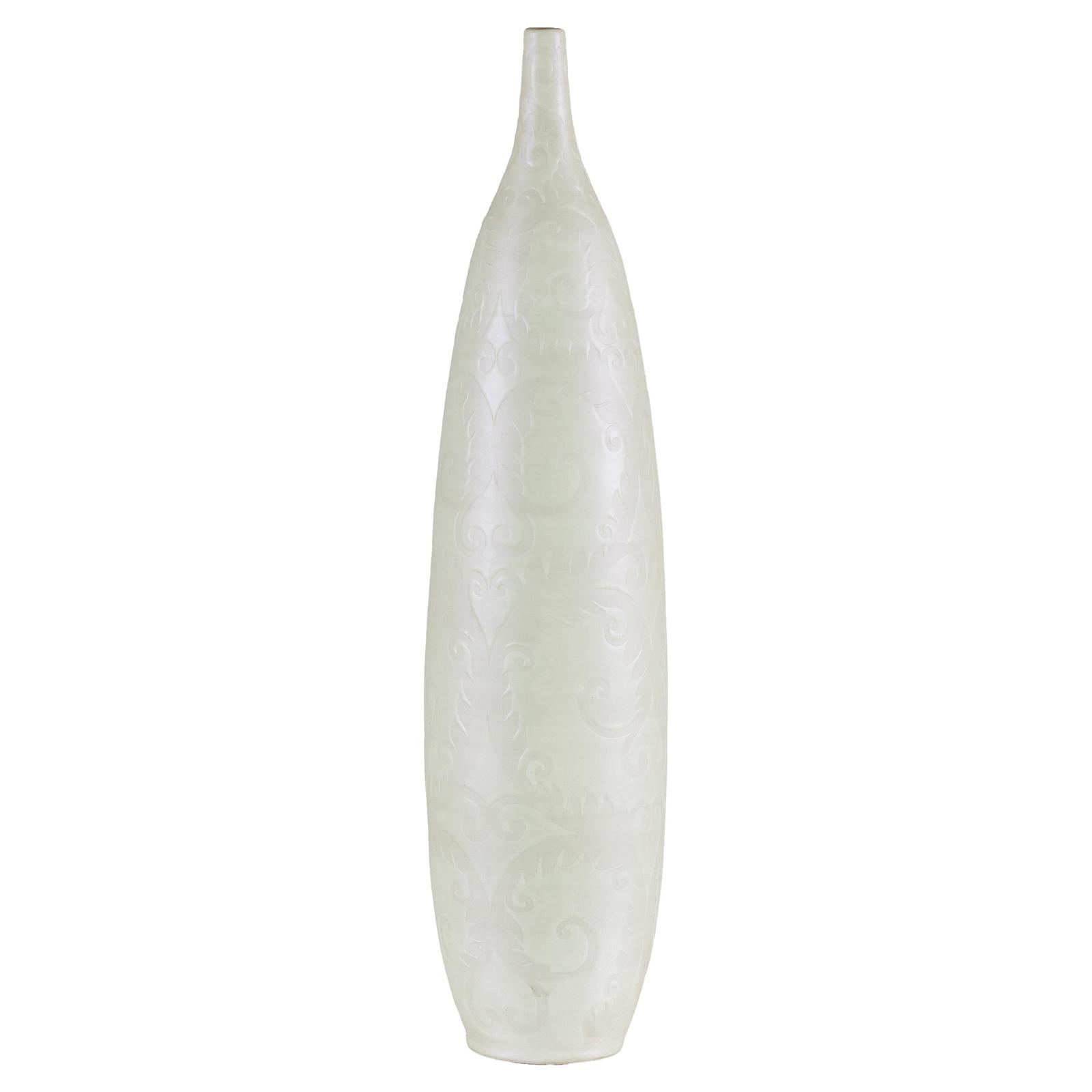 Tall Thin White Ceramic Artisan Vase with Subtle Pattern - image 1