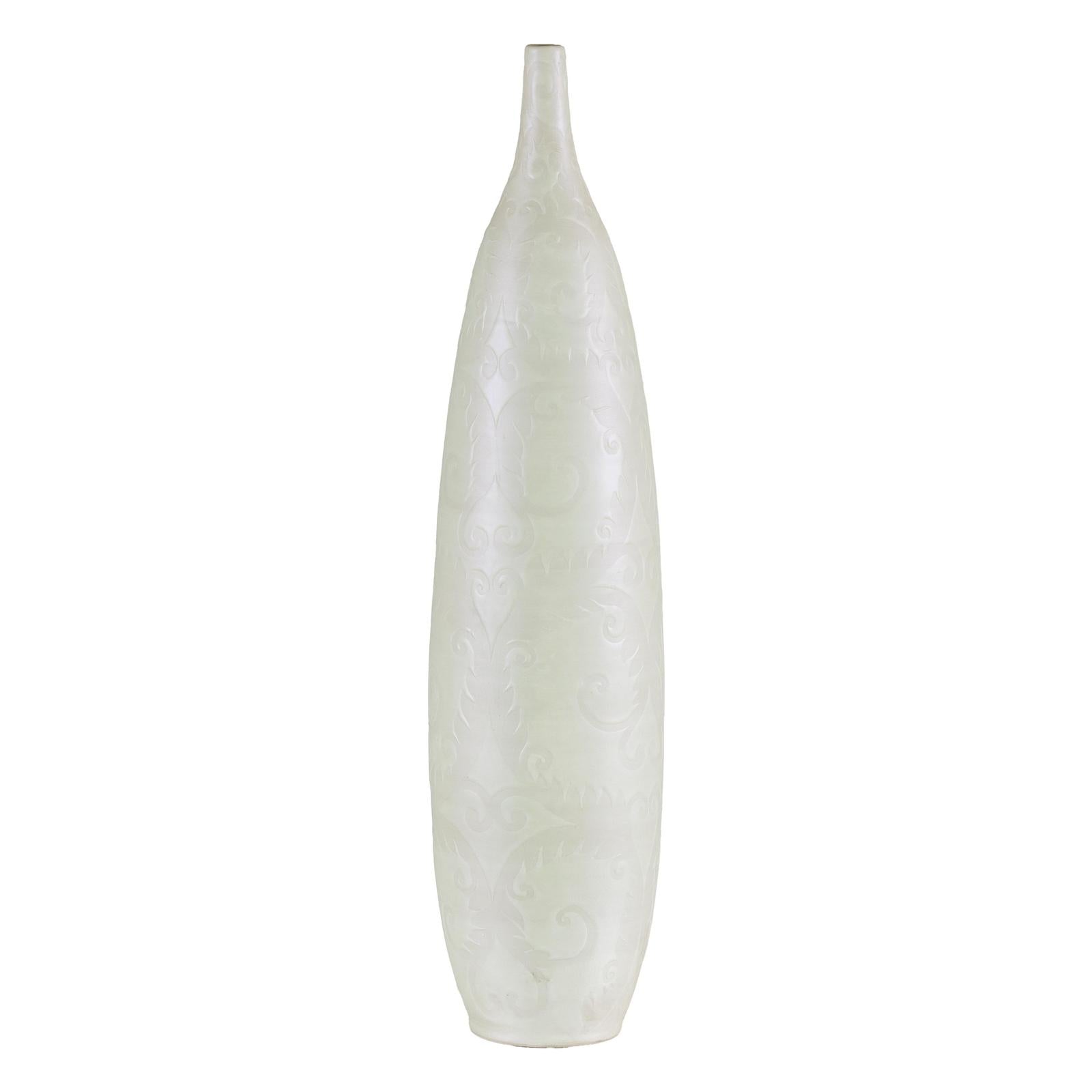 Tall Thin White Ceramic Artisan Vase with Subtle Pattern - image 12