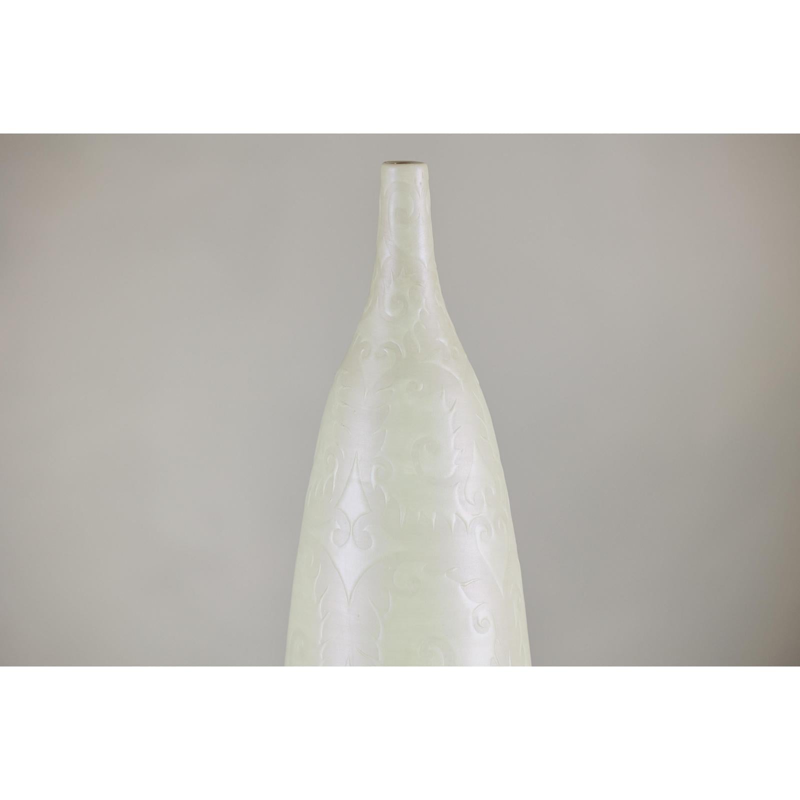 Tall Thin White Ceramic Artisan Vase with Subtle Pattern - image 4