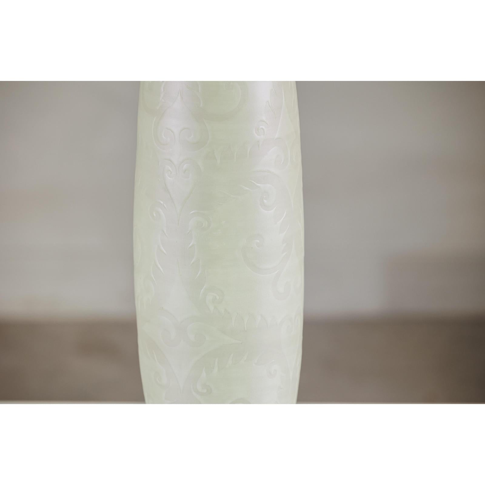 Tall Thin White Ceramic Artisan Vase with Subtle Pattern - image 6