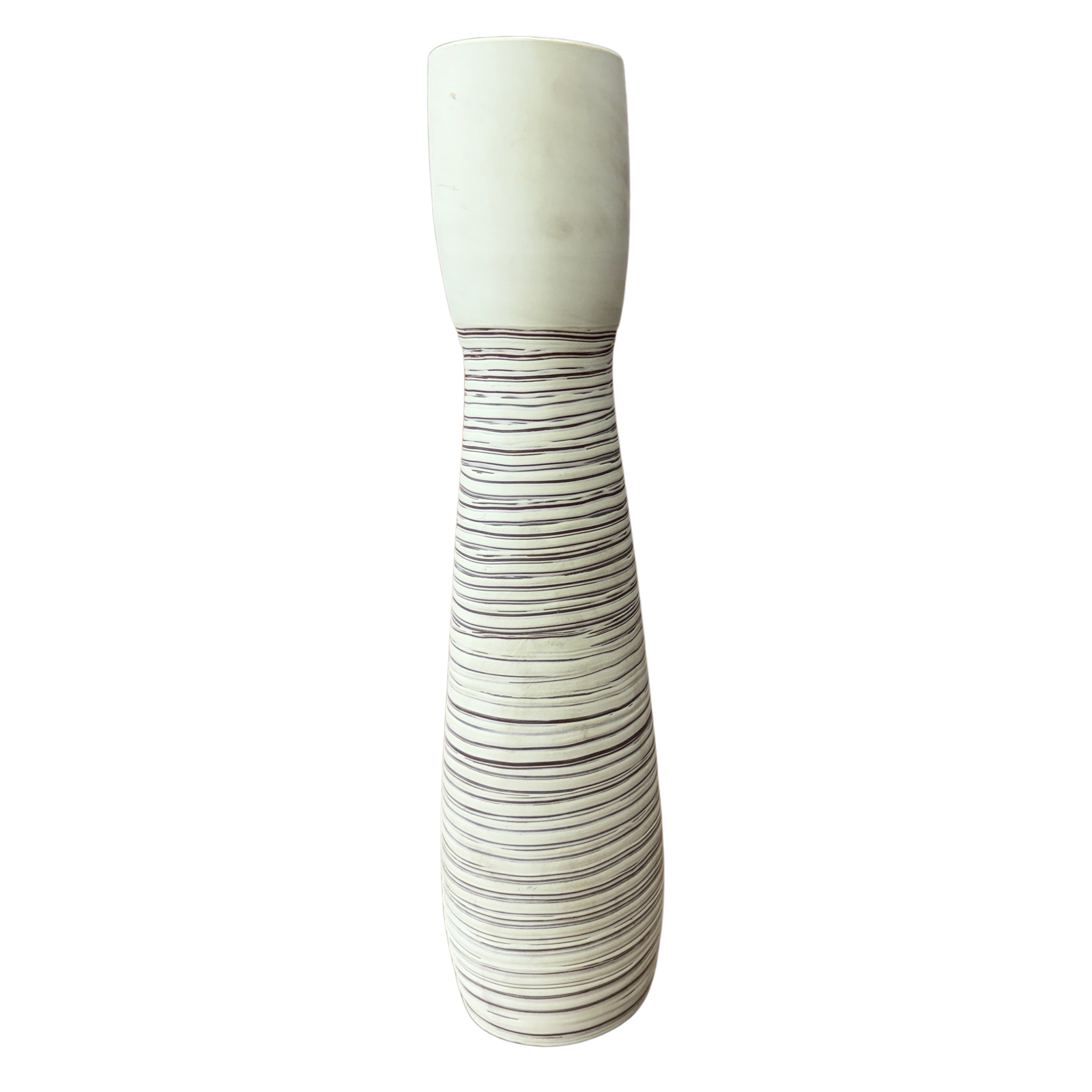 Tall White Ceramic Prem Vase with Brown Swirls - FEA Home