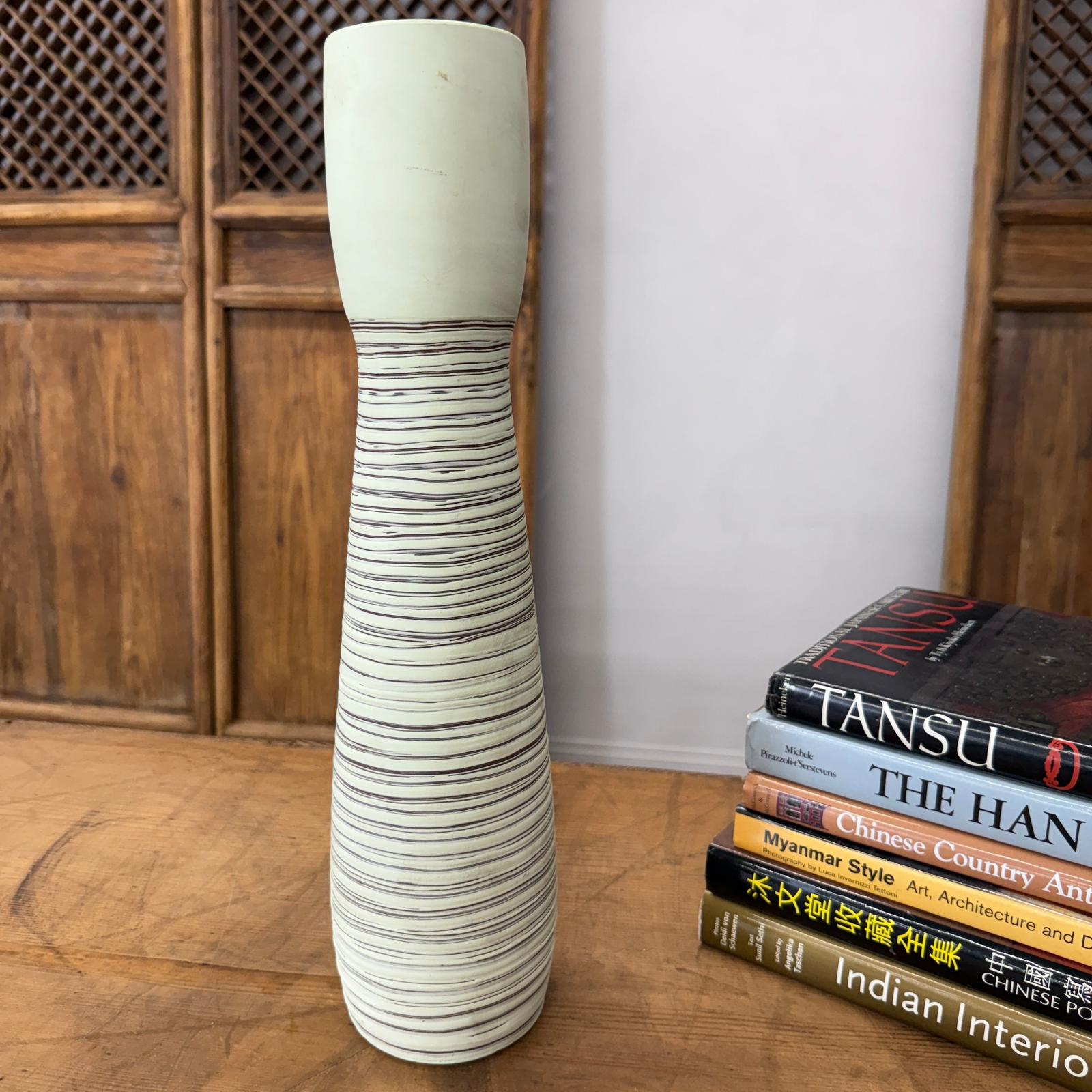 Tall White Ceramic Prem Vase with Brown Swirls - FEA Home